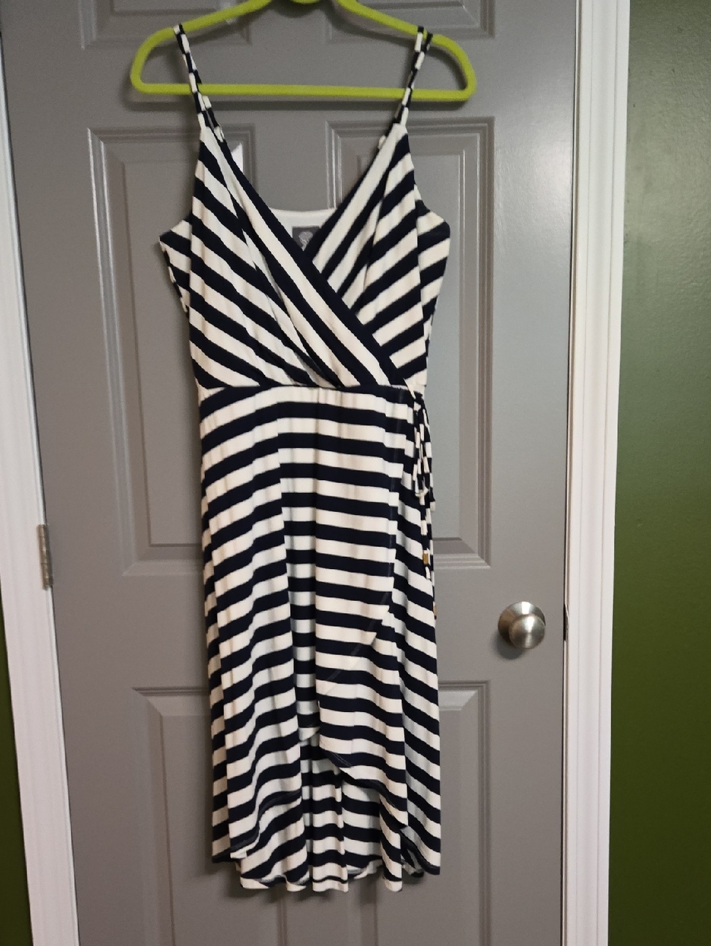 Vince Camuto Navy and White Striped V-Neck High/low Dress